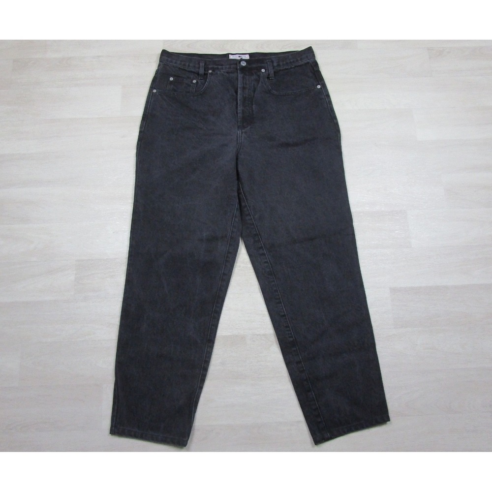 Vintage 90s Guess Mom Jeans Women (34x28) High Rise Tapered Leg Black Denim